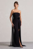 More To Come Black Strapless Wrap Cape Maxi Dress With Corsage