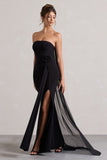 More To Come Black Strapless Wrap Cape Maxi Dress With Corsage