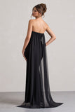 More To Come Black Strapless Wrap Cape Maxi Dress With Corsage