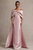 Wanting More Pink Satin Cape Maxi Dress With Oversized Bow