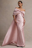 Wanting More Pink Satin Cape Maxi Dress With Oversized Bow