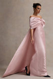 Wanting More Pink Satin Cape Maxi Dress With Oversized Bow