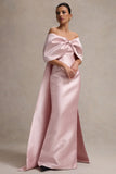 Wanting More Pink Satin Cape Maxi Dress With Oversized Bow