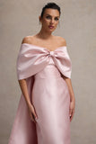 Wanting More Pink Satin Cape Maxi Dress With Oversized Bow