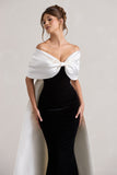 Wanting More Black & White Satin Cape Maxi Dress With Oversized Bow