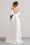 Wanting More Black & White Satin Cape Maxi Dress With Oversized Bow