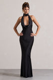 Matea Black Satin Cowl-Neck Maxi Dress