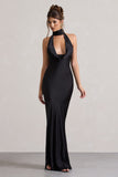 Matea Black Satin Cowl-Neck Maxi Dress