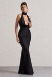 Matea Black Satin Cowl-Neck Maxi Dress