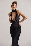 Matea Black Satin Cowl-Neck Maxi Dress