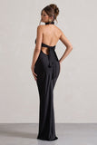 Matea Black Satin Cowl-Neck Maxi Dress