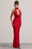 Matea Red Satin Cowl-Neck Maxi Dress