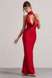 Matea Red Satin Cowl-Neck Maxi Dress
