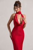 Matea Red Satin Cowl-Neck Maxi Dress