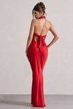 Matea Red Satin Cowl-Neck Maxi Dress