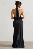 Carolyn Black Satin Plunge Maxi Dress With Dipped Hem