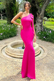 Here For Love Hot Pink Satin Asymmetric Maxi Dress With Bow