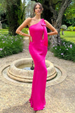 Here For Love Hot Pink Satin Asymmetric Maxi Dress With Bow