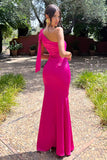 Here For Love Hot Pink Satin Asymmetric Maxi Dress With Bow