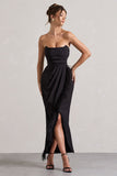 Chosen Black Bandeau Wrap Maxi Dress With Feather Trim
