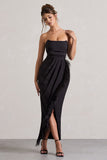 Chosen Black Bandeau Wrap Maxi Dress With Feather Trim