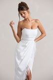 Chosen White Bandeau Wrap Maxi Dress With Feather Trim