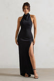 Priero Black Cowl Halter-Neck Open Back Maxi Dress