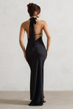 Priero Black Cowl Halter-Neck Open Back Maxi Dress
