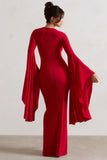 Modena Red Waterfall Sleeve Maxi Dress