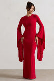 Modena Red Waterfall Sleeve Maxi Dress