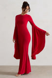 Modena Red Waterfall Sleeve Maxi Dress