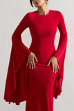 Modena Red Waterfall Sleeve Maxi Dress