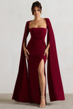 Claretta Berry Square Neck Twisted Maxi Dress With Cape Sleeves