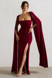 Claretta Berry Square Neck Twisted Maxi Dress With Cape Sleeves