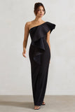 Timeless Love Black Asymmetric Draped Ruffle Maxi Dress