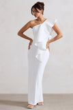 Timeless Love White Asymmetric Draped Ruffle Maxi Dress