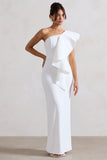 Timeless Love White Asymmetric Draped Ruffle Maxi Dress