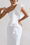 Timeless Love White Asymmetric Draped Ruffle Maxi Dress