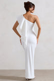 Timeless Love White Asymmetric Draped Ruffle Maxi Dress