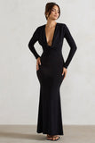 Heavy Heart Black Cowl-Neck Long-Sleeve Maxi Dress
