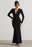 Heavy Heart Black Cowl-Neck Long-Sleeve Maxi Dress