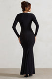 Heavy Heart Black Cowl-Neck Long-Sleeve Maxi Dress