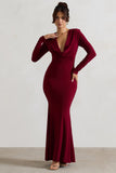 Heavy Heart Berry Cowl-Neck Long-Sleeve Maxi Dress