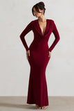 Heavy Heart Berry Cowl-Neck Long-Sleeve Maxi Dress