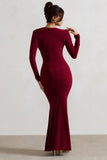 Heavy Heart Berry Cowl-Neck Long-Sleeve Maxi Dress