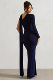 Padua Navy Asymmetric One-Sleeve Wrap Maxi Dress With Sash