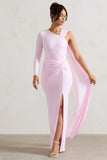 Padua Pink Asymmetric One-Sleeve Wrap Maxi Dress With Sash