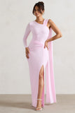 Padua Pink Asymmetric One-Sleeve Wrap Maxi Dress With Sash