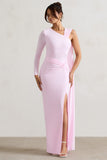 Padua Pink Asymmetric One-Sleeve Wrap Maxi Dress With Sash