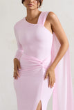 Padua Pink Asymmetric One-Sleeve Wrap Maxi Dress With Sash